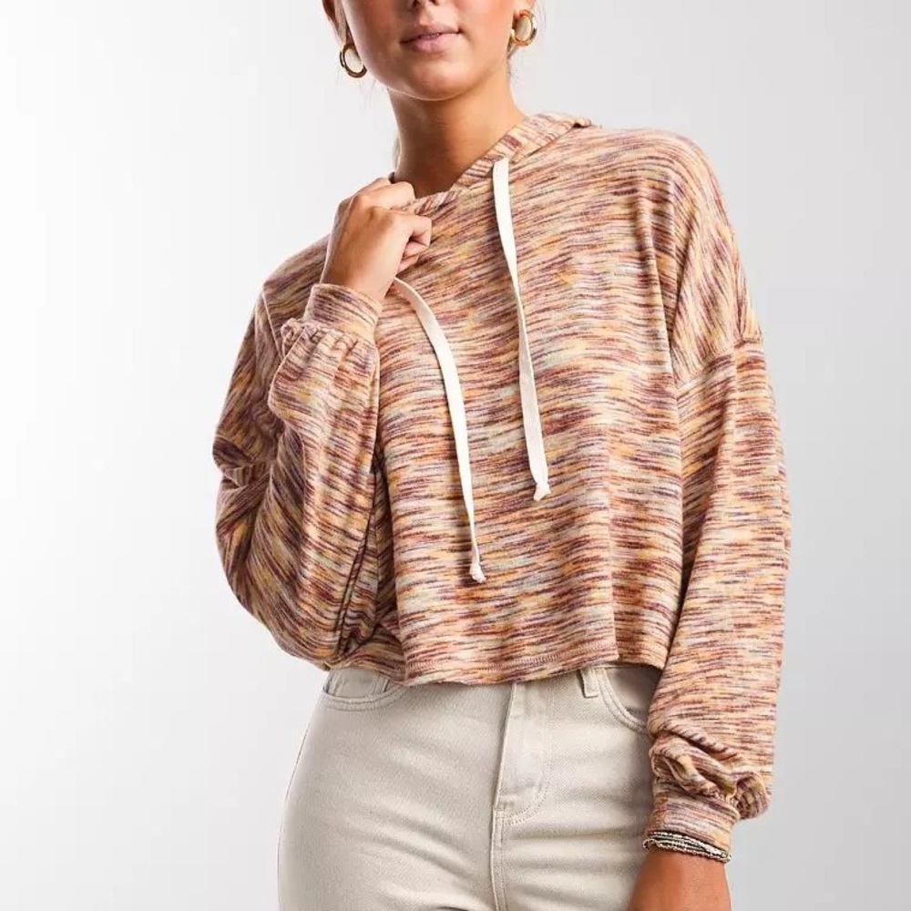 New Striped Hobo Knit Boxy Pullover Hoodie